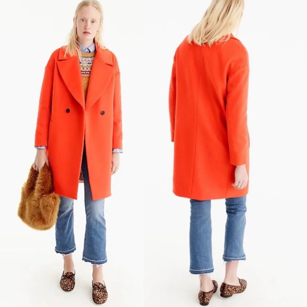 J. Crew Red Radiant Orange Relaxed Topcoat In Italian Wool Cashmere Women's XS
